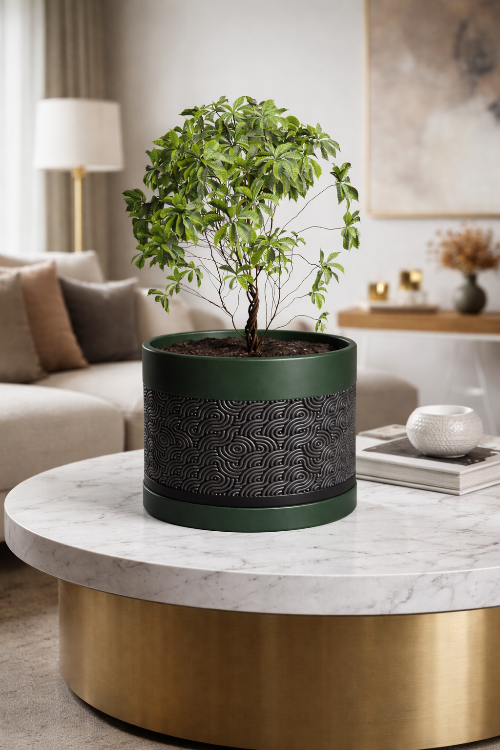 Modern Textured Planter Pot – Black & Dark Green |Purple & Beige | Naked 123 mm x 164 Premium Minimalist Decor
